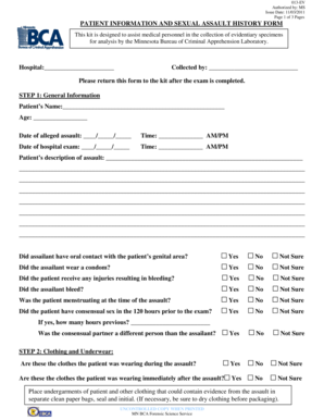 Minnesota Sexual Assault Evidence Collection Form