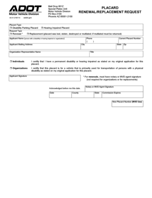 Arizona Disability Parking Placard Renewal Form