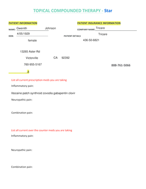 Pain Management Medication Order Form