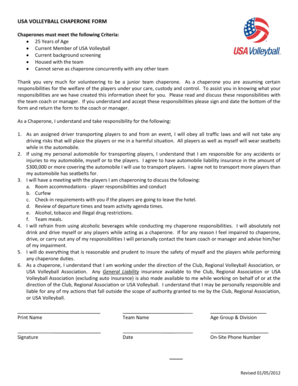 USA Volleyball Chaperone Agreement