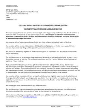 Virginia Child Care Subsidy Service Application
