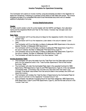 Invoice Template for Specimen Screening