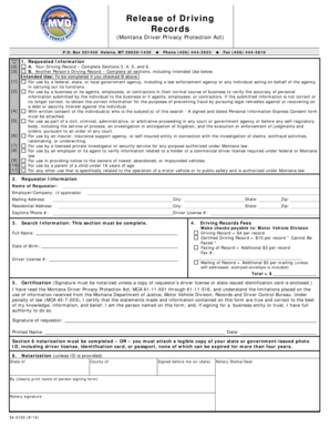 Montana Driving Records Release Form