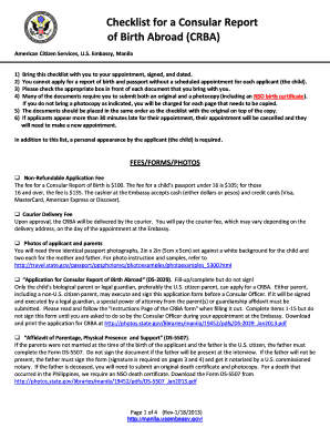 Consular Report of Birth Abroad Checklist