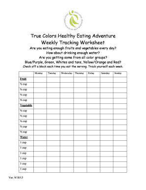 True Colors Healthy Eating Adventure Weekly Tracking Worksheet