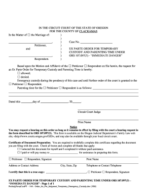 Ex Parte Order for Temporary Custody and Parenting Time