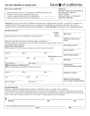 Provider Enrollment Application