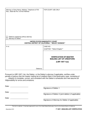 Bankruptcy Mailing List Verification