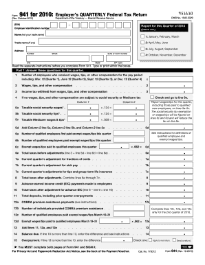 Form 941 for 2010: Employer’s Quarterly Federal Tax Return