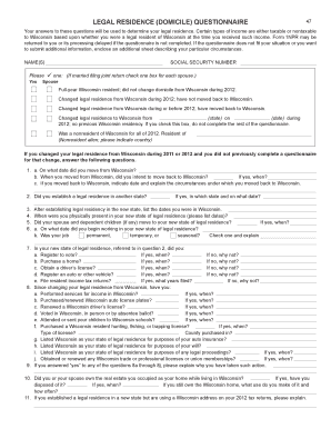 Wisconsin Legal Residence Questionnaire