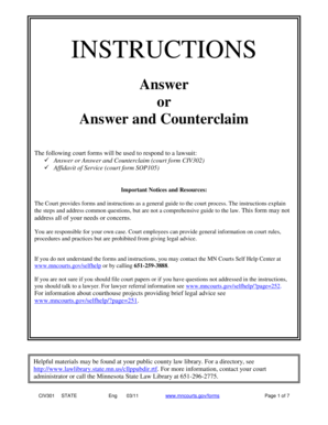 Answer or Answer and Counterclaim Form CIV302