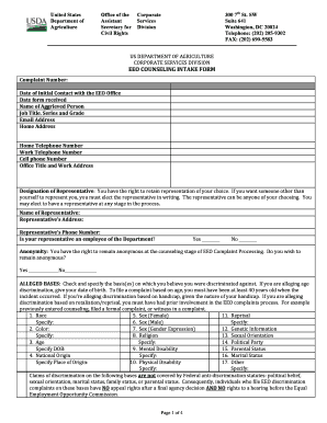 USDA EEO Counseling Intake Form