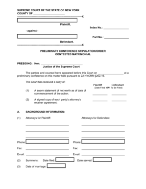 New York Preliminary Conference Stipulation Order