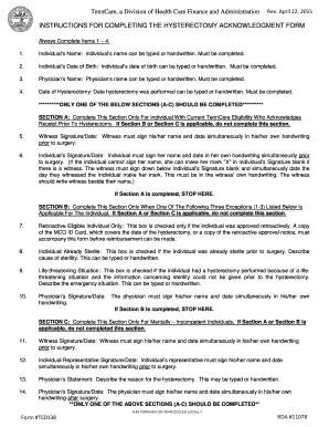 TennCare Hysterectomy Acknowledgment Form
