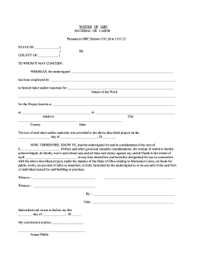 Ohio Waiver of Lien for Material or Labor