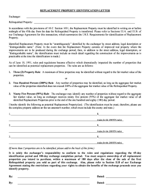Replacement Property Identification Letter