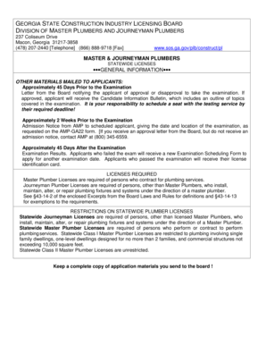 Georgia Master and Journeyman Plumber License Application