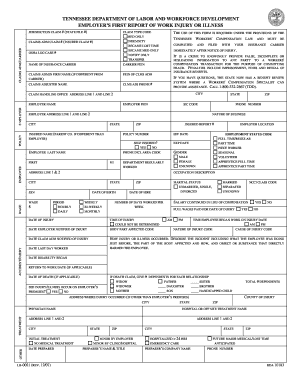 Tennessee Employer's First Report of Work Injury or Illness