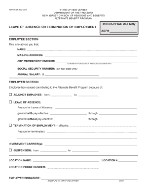 New Jersey Leave of Absence or Termination of Employment Form
