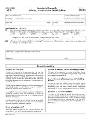 Arizona Form A-4P Voluntary Income Tax Withholding