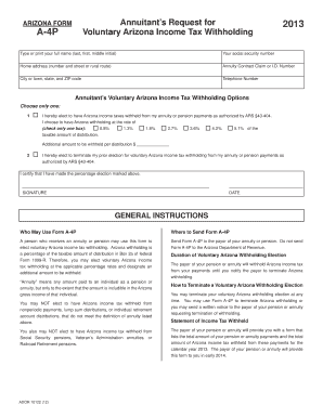 Arizona Form A-4P Voluntary Income Tax Withholding