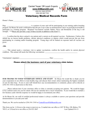 Veterinary Medical Records Form