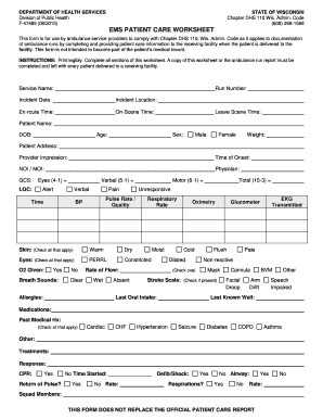 EMS Patient Care Worksheet