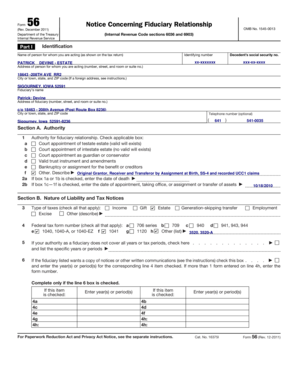 IRS Form 56 Notice Concerning Fiduciary Relationship