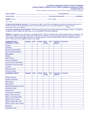 Common English Evaluation Form for Students