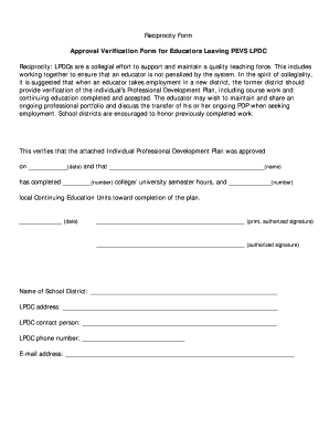 Approval Verification Form for Educators