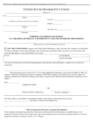 US Bankruptcy Court Subpoena Form 255
