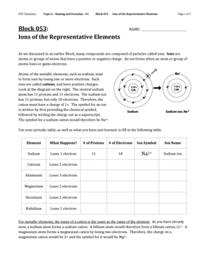 Chemistry Worksheet Ions of Representative Elements