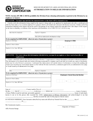 Missouri Authorization to Release Workers' Compensation Information
