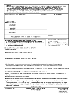 California Prejudgment Claim of Right to Possession