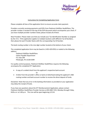 Piedmont WellStar HealthPlans EFT Reimbursement Application