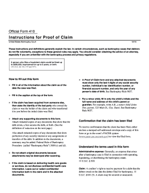 Proof of Claim Form 410