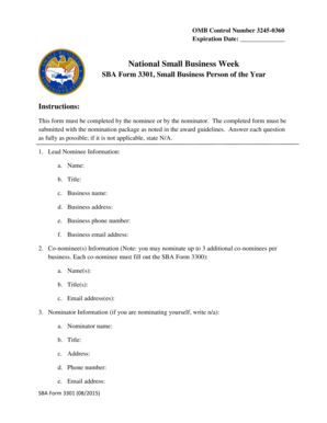 SBA Form 3301 Small Business Person of the Year Nomination