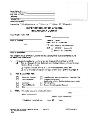 Arizona Family Court Pretrial Statement