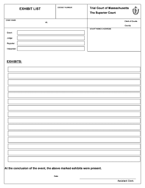 Massachusetts Court Exhibit List