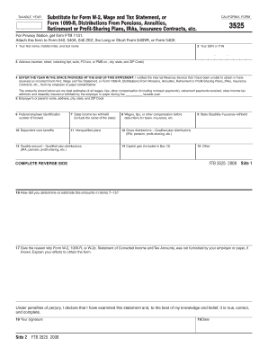 California Form 3525 Substitute for W-2 or 1099-R
