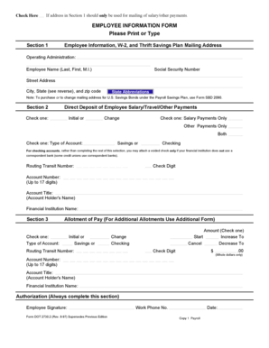 Employee Information Form DOT 2730.2