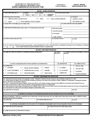 FEMA General Admissions Application Short Form