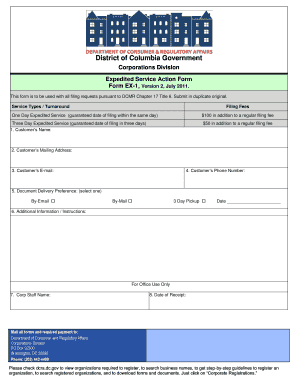 District of Columbia Expedited Service Action Form