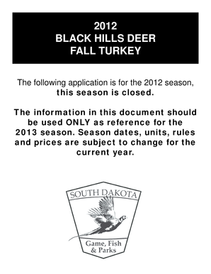 South Dakota Black Hills Deer and Fall Turkey Application