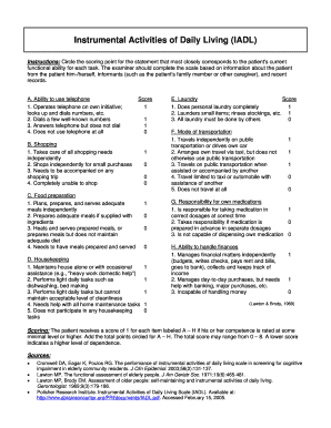 Instrumental Activities of Daily Living (IADL) Assessment Form