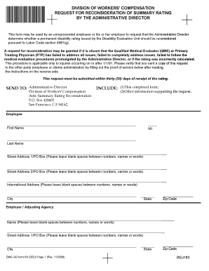 Request for Reconsideration of Summary Rating