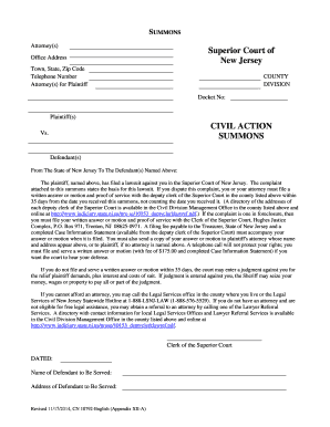 New Jersey Civil Summons