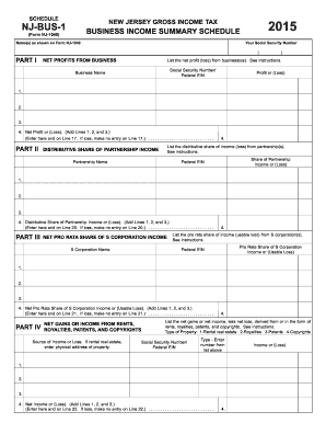 New Jersey Business Income Summary Schedule