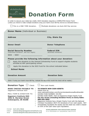 Donation Form for Tax Credit