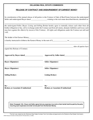 Oklahoma Release of Contract and Disbursement of Earnest Money